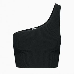 Aritzia Babaton Women’s Black Sculpt Knit Ribbed One Shoulder Cropped Crop Top M